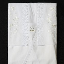 画像1: 夏物和装肌着　刺繍レース袖付きスリップ　白　（M）