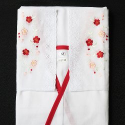 画像1: 夏物和装肌着　刺繍レース袖付きスリップ　赤　（S）