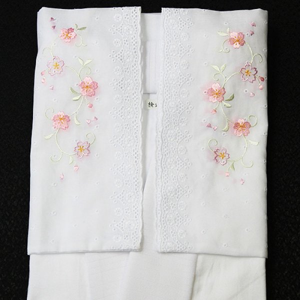画像1: 夏物和装肌着　刺繍袖付き 半襦袢 絽襟掛け　ピンク（L） (1)
