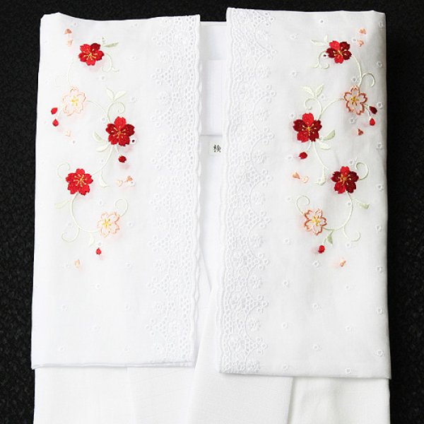 画像1: 夏物和装肌着　刺繍袖付き 半襦袢 絽襟掛け　赤（L） (1)
