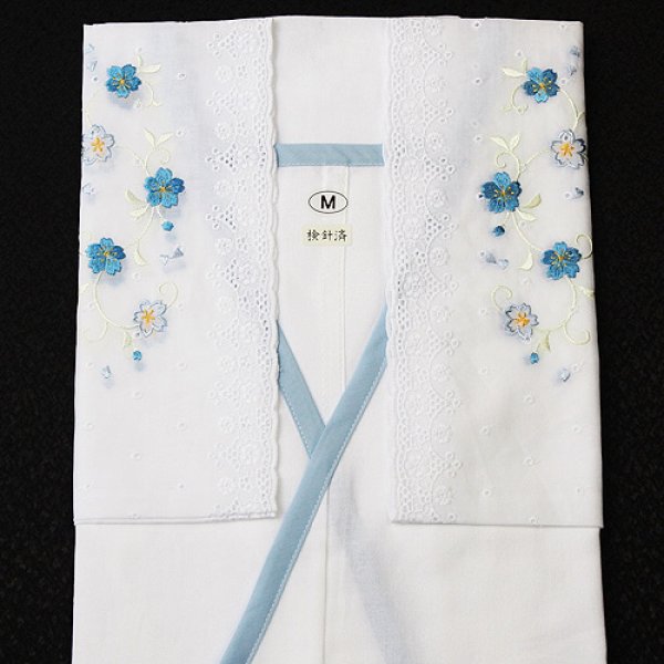 画像1: 夏物和装肌着　刺繍肌着　青（S） (1)