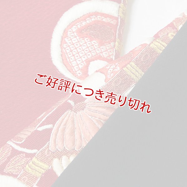 画像1: 手刺繍半襟　笛に鞠菊　深紅（02） (1)