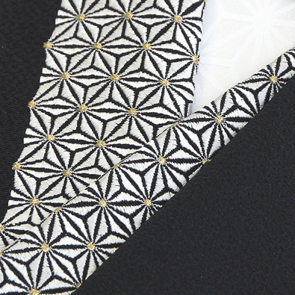 画像1: 刺繍半襟　麻の葉　黒（06） (1)