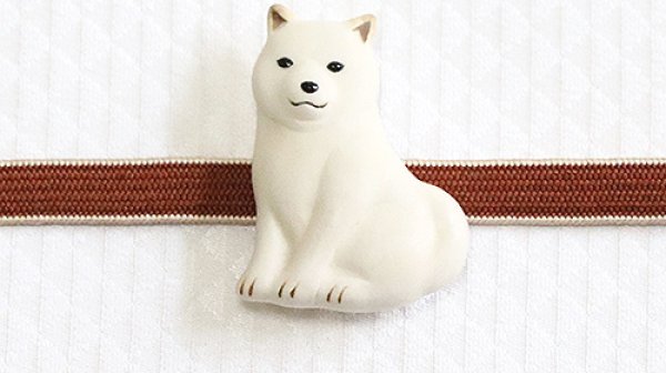 画像1: 帯留め　柴犬（白） (1)