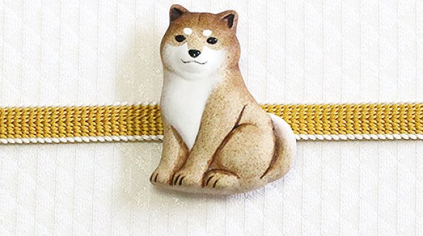 画像1: 帯留め　柴犬（赤） (1)