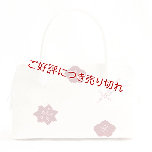 画像1: あおりバッグ　輪出し吹き寄せ　オフホワイト／臙脂 (1)
