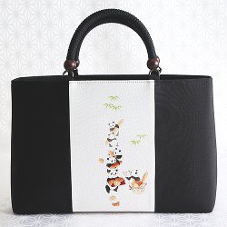画像1: KIMONOバッグ 手描き友禅　パンダのパン屋