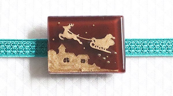 画像1: 帯留め　サンタとトナカイ（チョコ） (1)