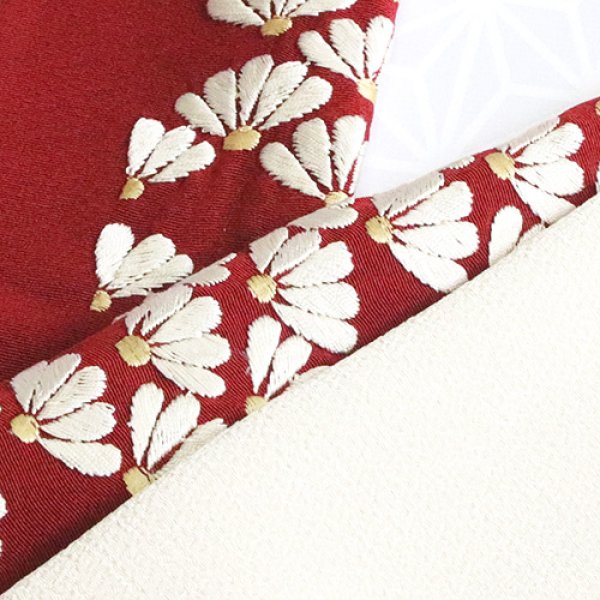 画像1: 刺繍半襟　扇面菊　弁柄色（べんがらいろ）（12） (1)