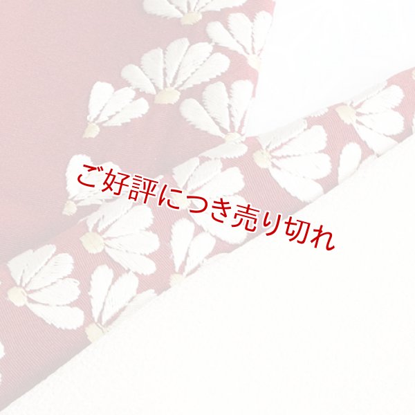 画像1: 刺繍半襟　扇面菊　弁柄色（べんがらいろ）（12） (1)