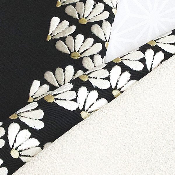 画像1: 刺繍半襟　扇面菊　黒（24） (1)