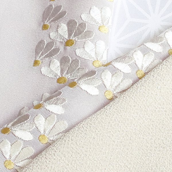 画像1: 刺繍半襟　扇面菊　ラベンダーグレー（03） (1)