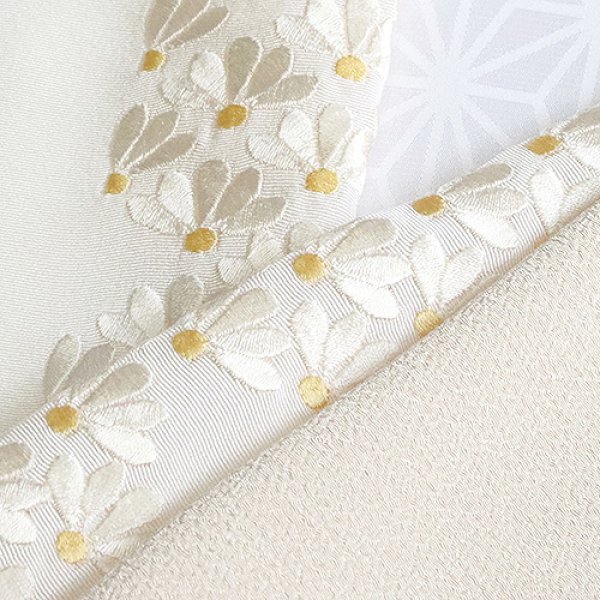 画像1: 刺繍半襟　扇面菊　オフホワイト（02） (1)