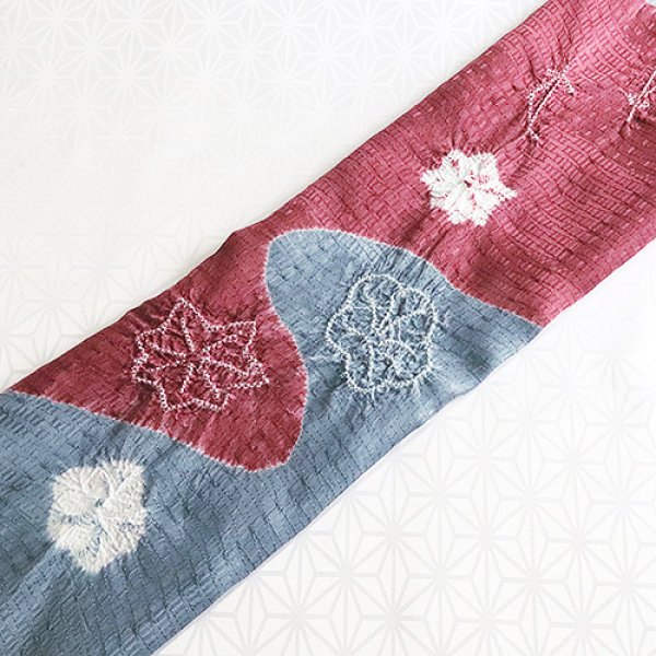 画像1: 絞り帯揚げ　染め分け梅紅葉　舛花色（ますはないろ）／浅蘇芳（あさすおう）（01） (1)