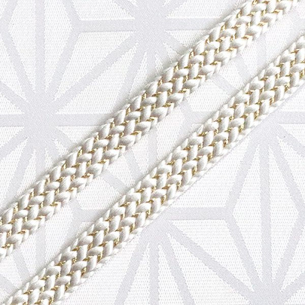 画像1: 三分紐　綾竹金銀縮緬かすり　白／金（05） (1)