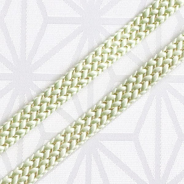画像1: 三分紐　綾竹金銀縮緬かすり　白緑（びゃくろく）／金（09） (1)