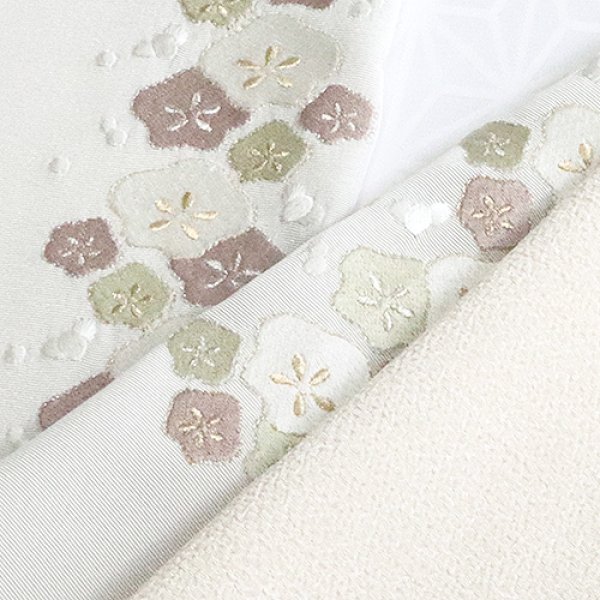 画像1: 刺繍半襟　光琳梅　灰青地（04） (1)