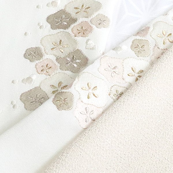 画像1: 刺繍半襟　光琳梅　オフホワイト地（02） (1)