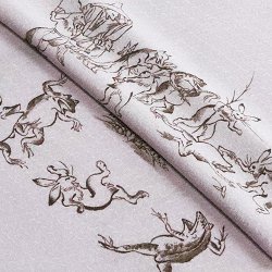 画像1: 帯揚げ　鳥獣戯画　白藤色（しらふじいろ）（01）