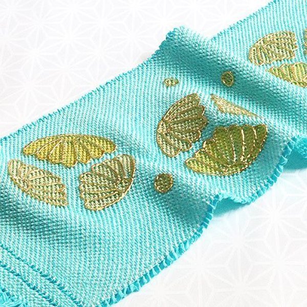 画像1: 総絞り帯揚げ　鞠菊　ターコイズブルー（14） (1)