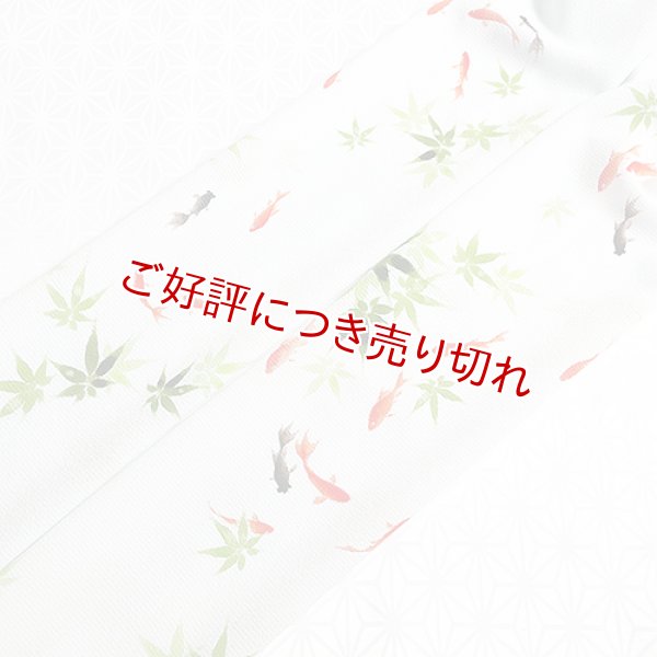 画像1: 夏物手描き帯揚げ　青紅葉に金魚（ブルーグレー） (1)