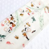 夏物手描き帯揚げ　妖怪行列（オフホワイト）