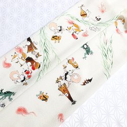 画像1: 夏物手描き帯揚げ　妖怪行列（オフホワイト）