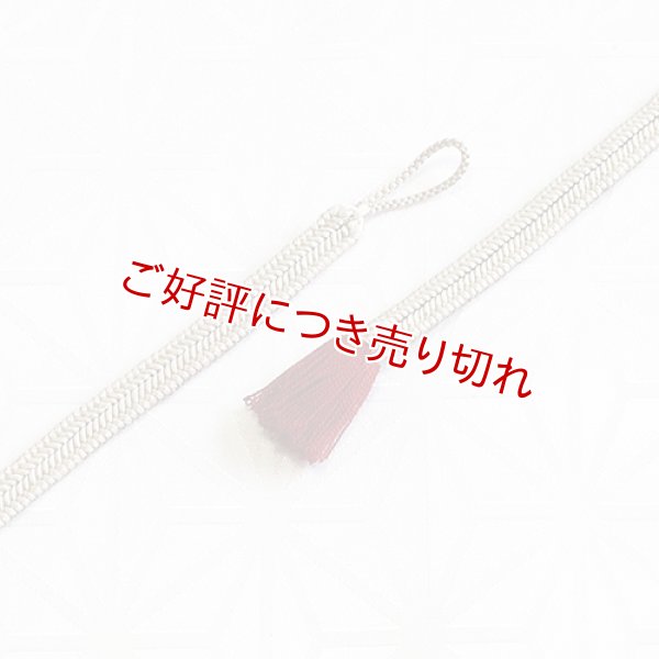 画像1: 羽織紐　女短　ゆるぎ色撚房　亜麻色／深赤（23） (1)