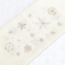 画像1: 刺繍帯揚げ　雪花紋　クリームイエロー（04）