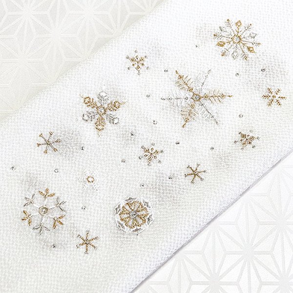 画像1: 刺繍帯揚げ　雪花紋　スノーホワイト（01） (1)