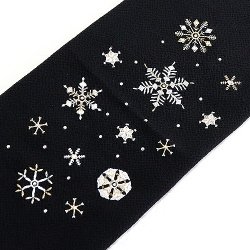 画像1: 刺繍帯揚げ　雪花紋　ミッドナイトブラック（02）