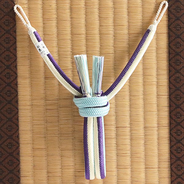 画像1: 紳士羽織紐　丸平唐大和二色立別昼夜　象牙色（ぞうげいろ）・深紫（ふかむらさき）／勿忘草色（わすれなぐさいろ）（10） (1)