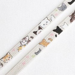 画像1: 帯締め　角朝手描き撚房　ハイチーズ（ねこ）