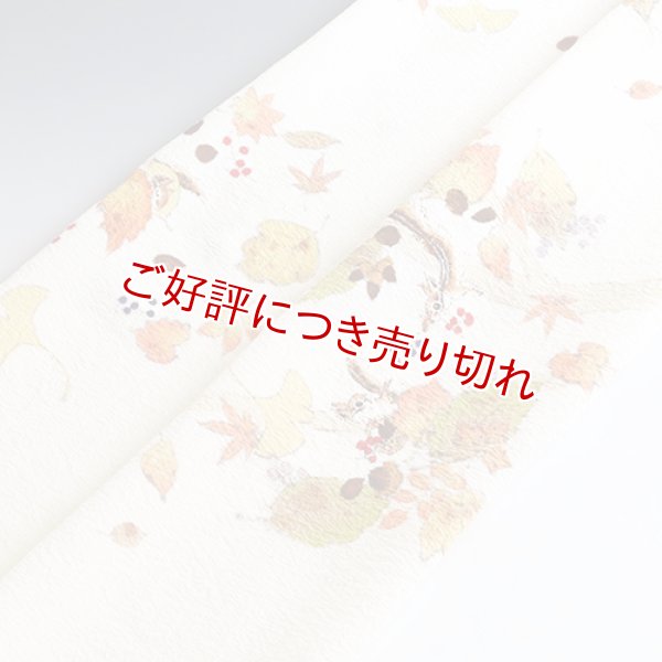 画像1: 手描き帯揚げ　リスと森の木の実（アイボリー） (1)