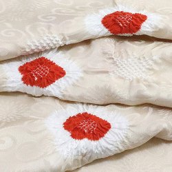 画像1: 帯揚げ　輪出し白場取り小花　練色（ねりいろ）／黄櫨染（こうろぜん）（15）