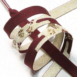画像1: 帯締め　高麗片二段ヱ霞金ちらし　葡萄茶（えびちゃ）（01）