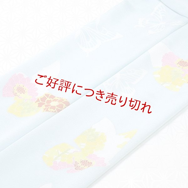 画像1: 手描友禅帯揚げ　バタフライガーデン（ブルー） (1)