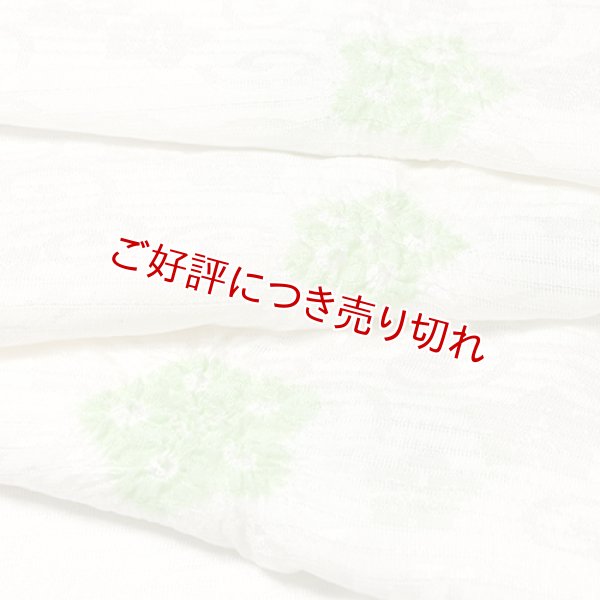 画像1: 帯揚げ　絽輪出し白地桔梗 　淡萌黄（うすもえぎ）（05） (1)