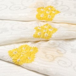 画像1: 帯揚げ　絽輪出し白地桔梗 　菜の花色（なのはないろ）（04）