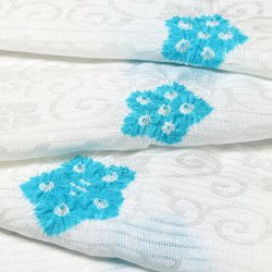 画像1: 帯揚げ　絽輪出し白地桔梗 　ターコイズブルー（06）