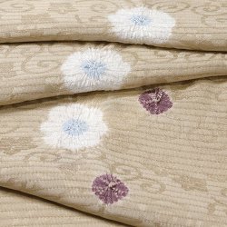 画像1: 帯揚げ　絽輪出し白場取り菊花 　白橡（しろつるばみ）（06）