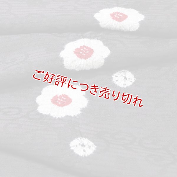 画像1: 帯揚げ　絽輪出し白場取り菊花 　墨黒（すみぐろ）（09） (1)