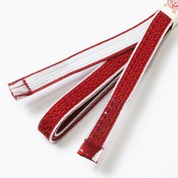 画像1: 四分紐　綾高麗耳付昼夜【A】　深赤／白練（しろねり）（01）