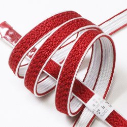 画像1: 帯締め　綾高麗耳付昼夜【A】　深赤／白練（しろねり）（01）