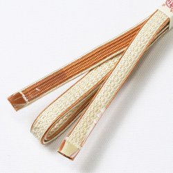 画像1: 四分紐　綾高麗耳付昼夜【A】　練色（ねりいろ）／赤朽葉色（あかくちばいろ）（02）