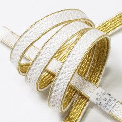 画像1: 帯締め　綾高麗耳付昼夜【A】　白（しろ）／金（きん）（14）