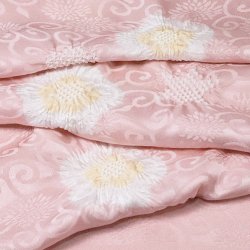 画像1: 帯揚げ　輪出し白場取り小花　石竹色（せきちくいろ）／蜂蜜色（はちみついろ）（50）