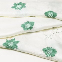 画像1: 帯揚げ　輪出し吹き寄せ　オフホワイト／緑青色（ろくしょういろ）（42）