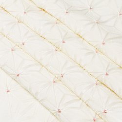 画像1: 帯揚げ　麻の葉ツマミ　オフホワイト／甚三紅（じんざもみ）（51）