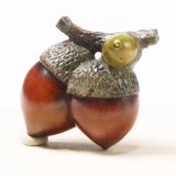 黄楊帯留め　団栗双子【岡壱名入り】 【桐箱付き】